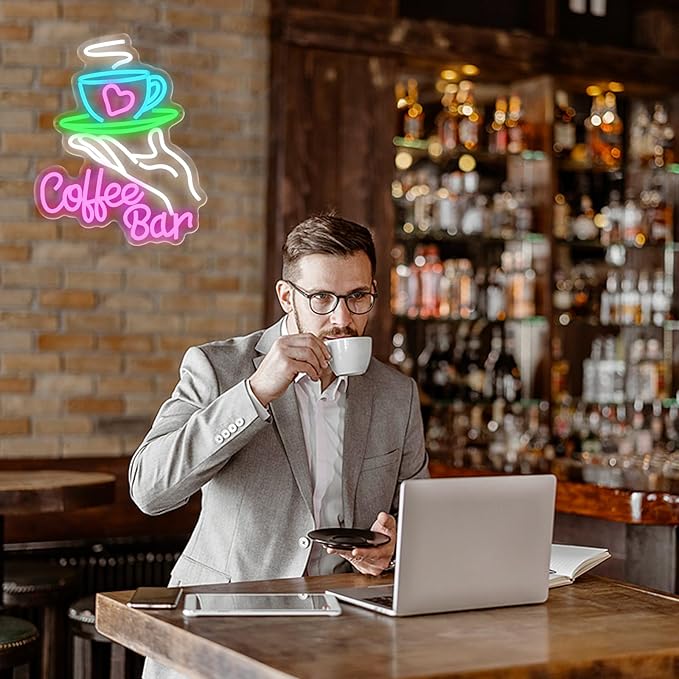 Coffee Bar Neon Sign for Wall Decor, Cafe Neon Light with USB Dimmable LED Neon Coffee Light Up Sign for Cafe Bar, Shop Business, Restaurants, Kitchen Party Decoration Gifts