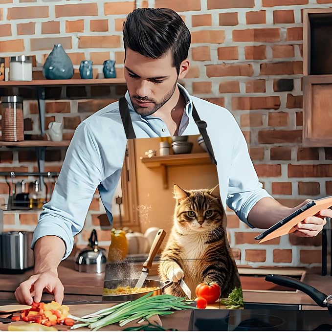 Funny Cat Apron with 2 Pockets Waterproof for Men Women Kitchen Garden Decor - Image 6