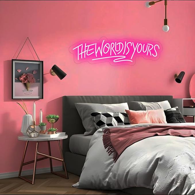 The World is Yours Neon Sign Dimmable World Yours LED Sign for Wall Decor USB Powered Neon Light for Man Cave Home Bar Bistro Club Cafe Wedding Game Room Birthday Gift Graduation Party - Image 2