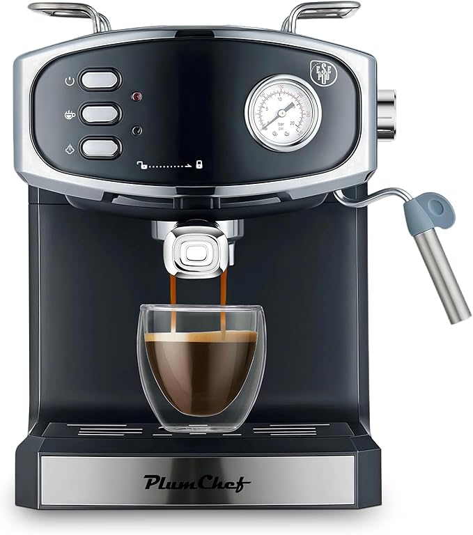 20 Bar Espresso Coffee Maker for Home - Professional Compact Coffee Maker witn Steam Wand Milk Frother, Pressure Gauge, 54oz Tank - Low Noise Fast Brew for Cappuccino, Latte,black