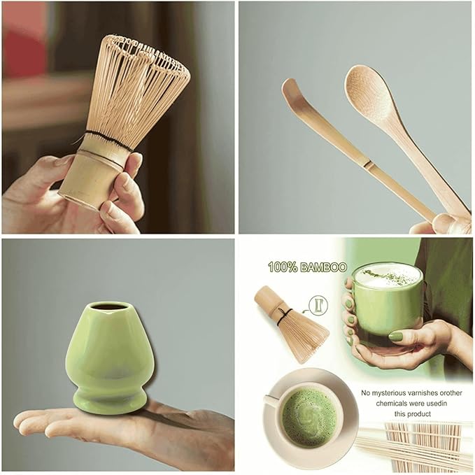 Matcha Whisk and Holder - Chasen, Bamboo Matcha Whisk Set and Stand, Tea Spoon, Scoop, Japanese Traditional Matcha Tea Whisk Tools, Ceremony Gift