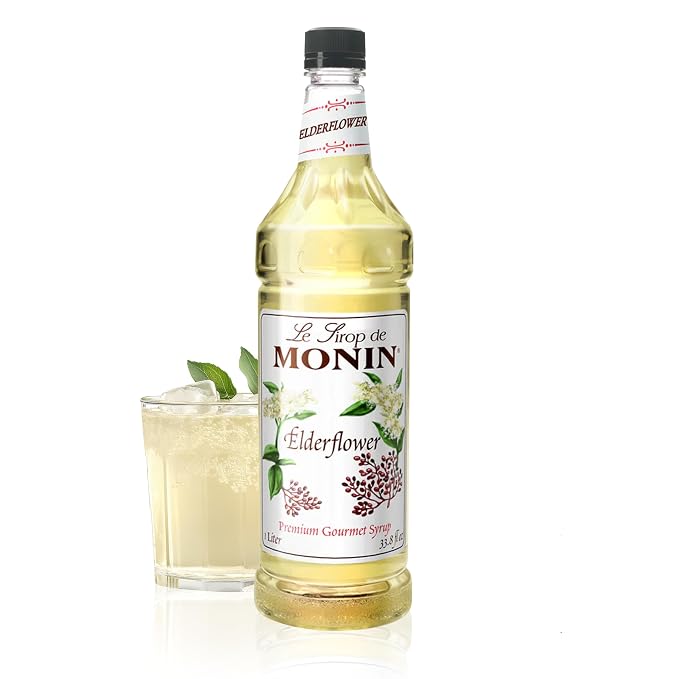 Monin - Elderflower Syrup, Delicate Scent with Floral Sweetness, Great for Cocktails, Lemonades, and Sodas, Gluten-Free, Non-GMO (1 Liter) by Monin