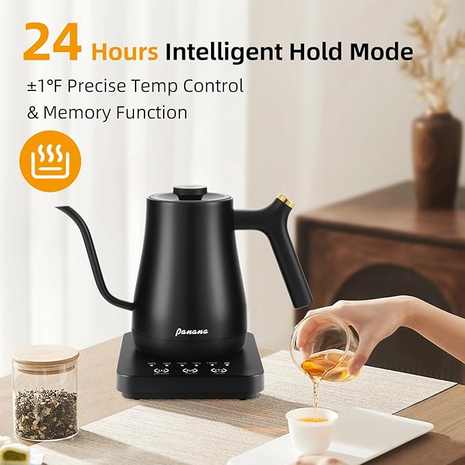 Panana Electrick Kettle, Gooseneck Electric Kettle Temperature Control with LCD Display, Pour Over Coffee Tea Kettle, Fast Heating, Overheat Protection, Memory Function,0.8L