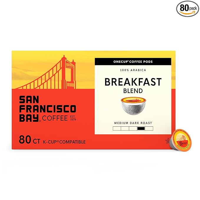 San Francisco Bay Compostable Coffee Pods - Breakfast Blend (80 Ct) K Cup Compatible including Keurig 2.0, Medium Roast