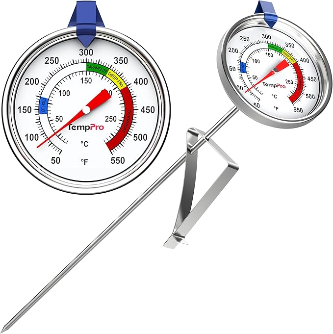 TempPro Candy Thermometer with Pot Clip, 9" Long Probe Deep Fry Oil Thermometer for Frying & Candy Making, Fryer Cooking Thermometer for Chocolate, Caramel, Brewing & Baking (Previously ThermoPro)