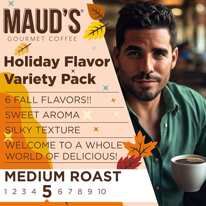 Maud's Fall Flavored Coffee Pods Variety Pack, 42ct, 6 Assorted Flavors, Medium Roast Coffee in Single Serve Pods – 100% Arabica Beans, Compatible with Keurig K Cups Maker - Image 4