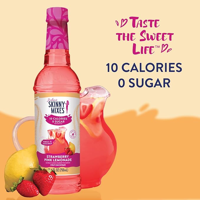 Jordan's Skinny Mixes Sugar Free Syrup, Strawberry Pink Lemonade, Fruit Flavored Water Enhancer, Drink Mix Iced Tea, Lemonade, Drinks, Low Calorie Water Flavoring, Dairy & Gluten Free, Kosher, 25.4 Fl Oz - Image 4