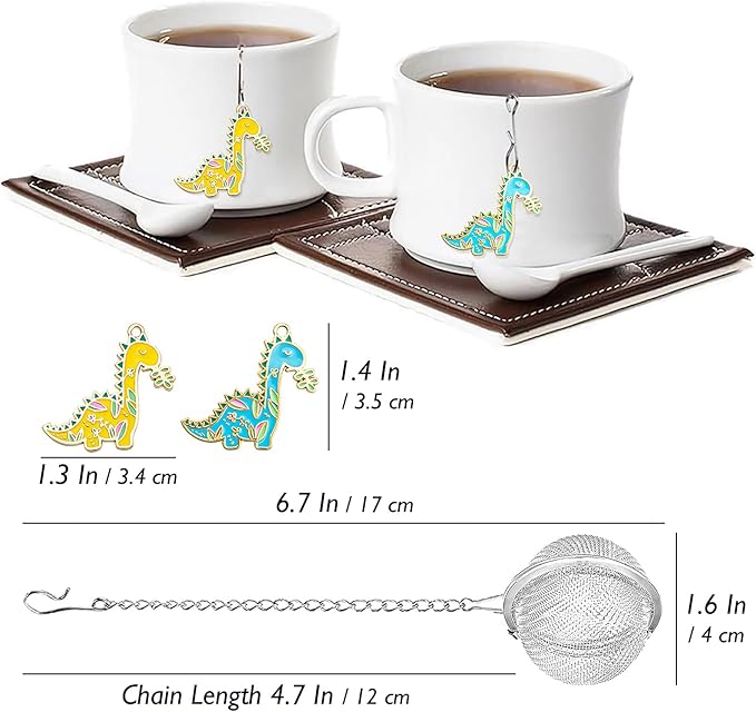 Dinosaur Tea Infuser Set - Elevate Your Tea Experience with Charming Dinosaur Charm Pendants and Superior Loose Leaf Tea Strainers, Cute Tea Extraction Filter Best Friend Gift (2 PCS)