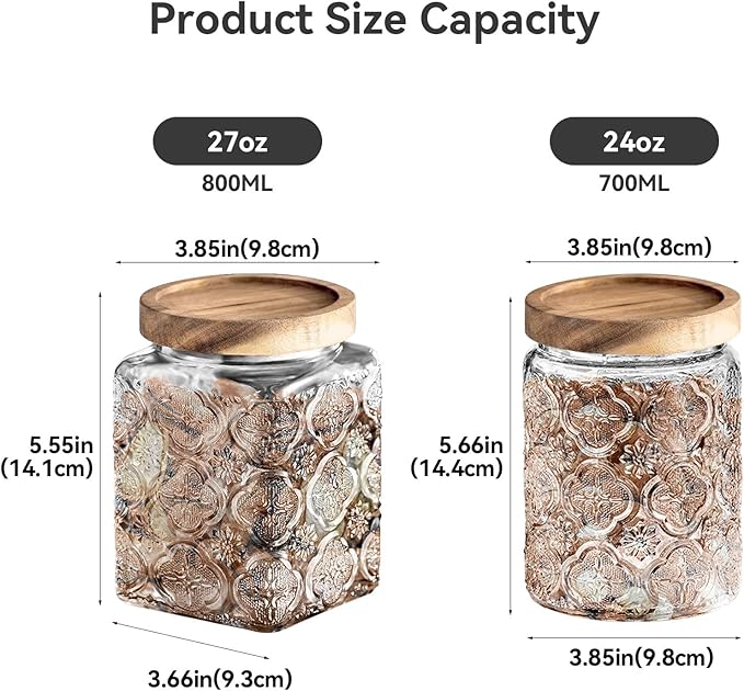 Glass Jar with Lid, Vintage Glass Storage Jars with Airtight Lid Coffee Canister Sugar Container for Kitchen Counter Pantry, Flour, Candy, Tea, Coffee Beans, Oats (Begonia Sunflower Round)