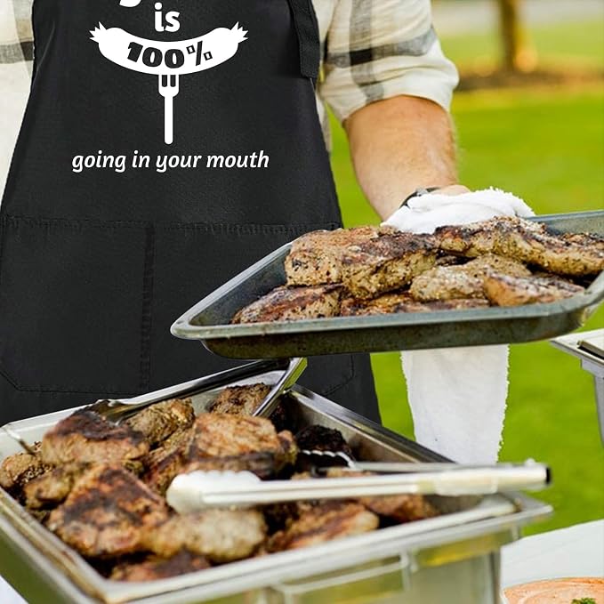 Rosoz Funny BBQ Black Chef Aprons for Men, Adjustable Kitchen Cooking Aprons for Men, Dad, Husband - Birthday, Father's Day - Image 2