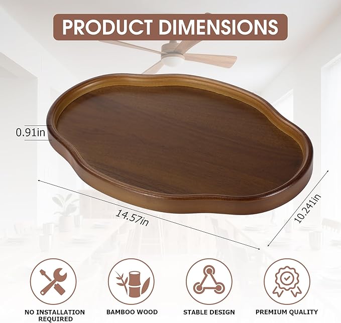 Wood Serving Tray, Wooden Tray, 14.57 Inch Irregular Decorative Serving Trays Platters for Home,Party,Coffee Table,Dining Table & Countertop