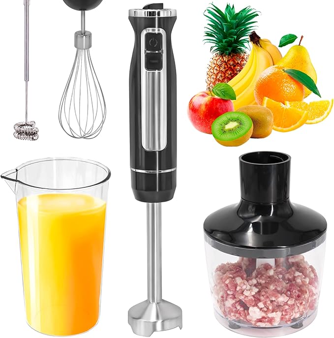 PowerLix Powerful Handheld Milk Frother With Stand Battery Operated Foam Maker Frother Wand For Coffee (A Black) (Hand Blender Set)