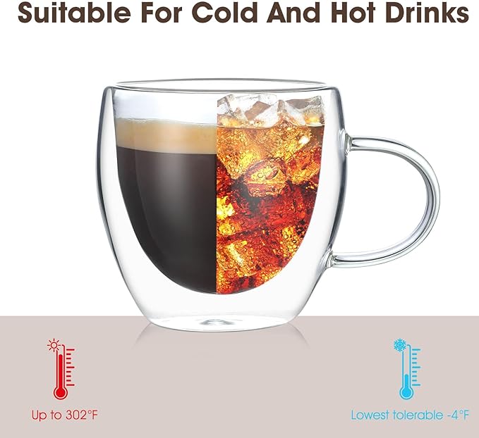 Espresso Cups Set Of 4,Double Wall 5OZ Hand Blown coffee Shots Glass,Espresso Coffee Mugs In Gift Box,Perfect For Espresso,Latte,Cappuccinos,Tea Bag,Juice