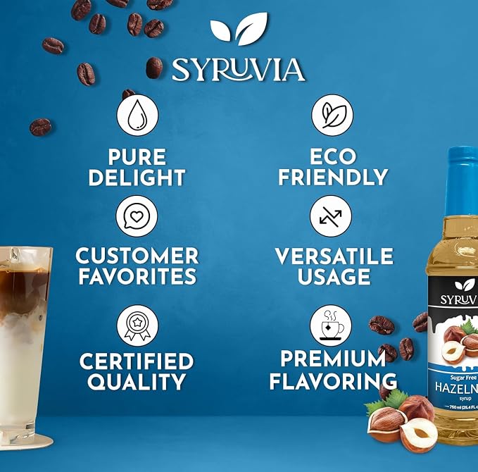 Syruvia Sugar Free Coffee Syrup, Hazelnut Flavored Syrup for Drinks, Lattes, and Desserts – 25.4 fl oz, With Pump - Image 5
