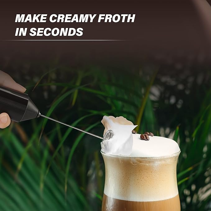 Simple Deluxe Electric Milk Frother Handheld Battery Operated Automatic Milk Foam Whisk Drink Mixer for Coffee, Frappe, Latte, Matcha, Black