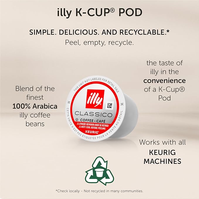 illy Coffee K Cup, Pods for Keurig Machines, Classico Medium Roast, 100% Arabica, Premium Italian Coffee, 20 Count, 4 Pack