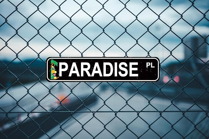 Paradise Place Sign - Tropical Beach Street Style Metal Wall Art - 16x4 Inch Coastal Decor for Home, Beach House or Patio - Image 2