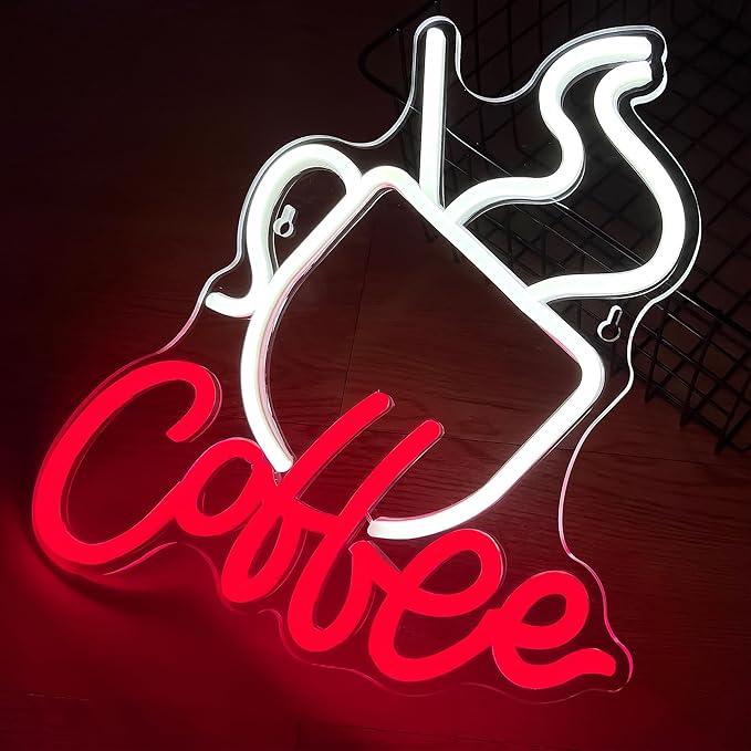 Coffee Neon Sign for Wall Decor Coffee LED Neon Light for Business Sign Led Lights for Cafe Station Store Bistro Cafe Bar Shop Restaurant Shop Party Kitchen Art Wall Decor Size 12.0 * 12.7in(XD080)