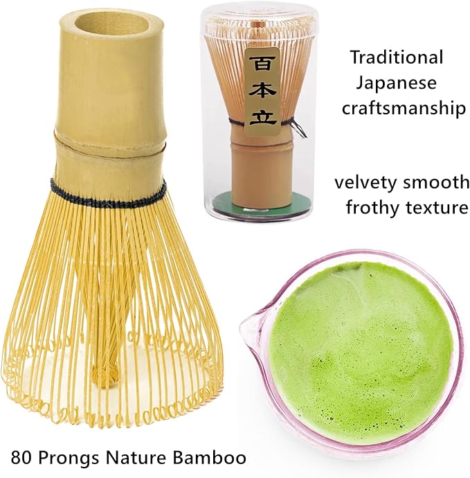 Pink Matcha Set Whisk, matcha Bowl with Spout,Glass Bow Matcha Cup for Iced Coffee Matcha Latte,Sifter,Bamboo Whisk Holder,Scoop 6pcs Cute Matcha Kit Japanese Tea Set Ceremonial Gifts