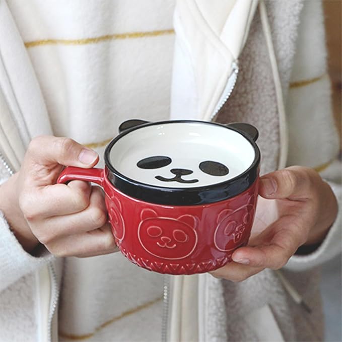 Cute Kawaii Panda Coffee Mugs with Lids,Christmas Birthday Presents for Girls Friend Kids Men Wife Mom Grandma Teacher,Novelty Animal Coffee Ceramic Tea Cup Dessert Saucer Set Gifts for Women Her