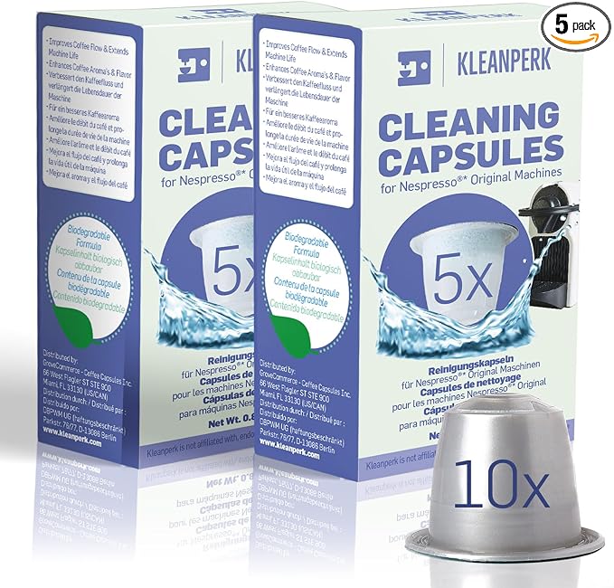 10 Pack Cleaning Pods Compatible with Nespresso Original Machines I Cleaning Kit for Better Tasting Coffee I Coffee Machine Cleaner I Easy and Safe to Use by KLEANPERK