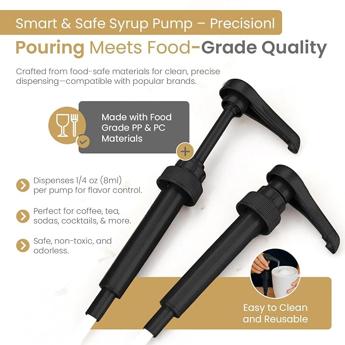 2-Pack Black Plastic Bottle Syrup Pumps – Fits 750ml / 25.4 oz Bottles – Compatible with Torani & More – IMPORTANT: Will Not Fit Glass Bottles – Coffee Syrup Dispenser - Image 2
