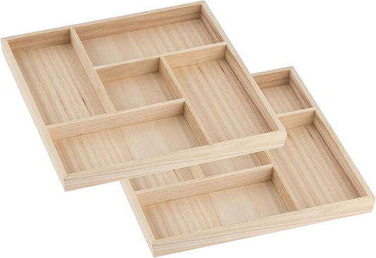 Wooden Candy Platters - Set of 2, 10"x10" Bamboo Square Serving Trays for Parties, Events, and Home Decor - 5 Compartment Candy and Snack Organizer (2 Pack)