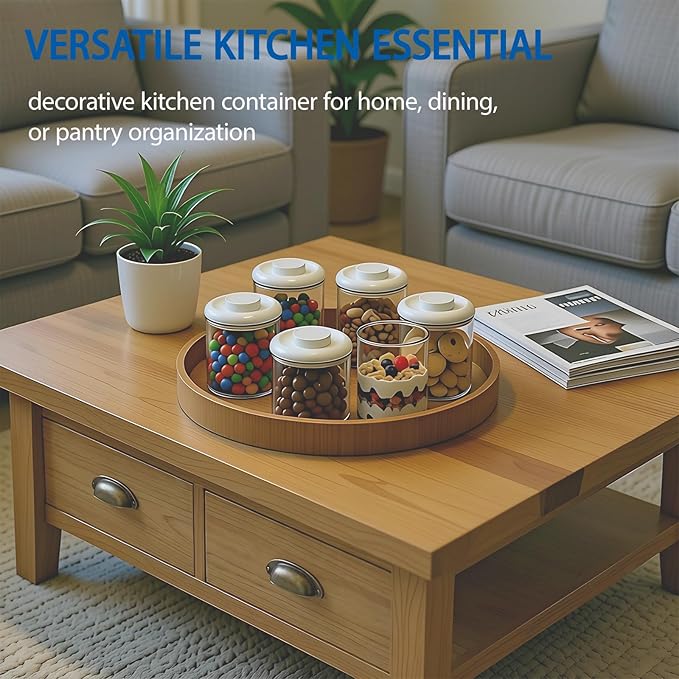 Airtight Food Storage Canisters with Lids - 20 fl oz Leakproof Clear Glass Jars for Cookie, Oat, Pasta, Tea, Coffee Bean & Sugar, Multipurpose Kitchen Canister Set, Ideal Gift