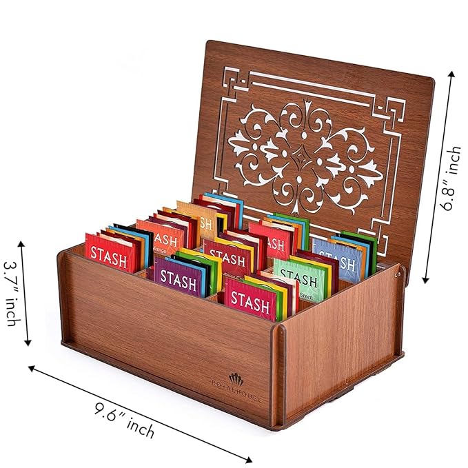Tea Sampler Gift Box – 80 Tea Bags, 28 Unique Flavors – MDF Wooden Organizer – Premium Variety Pack for Family, Friends, Coworkers – Brown Edition