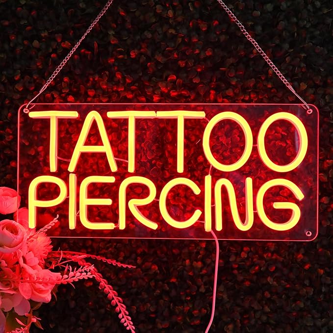 Britrio TATTOO Neon Light Sign for Tattoo Salon Studio Ear Body Piercing Shop LED Fun Wall Decor for Stores Logo Window Display Man Cave Garage Bedroom Christmas Birthday Gift Red 5V USB 15.8 IN