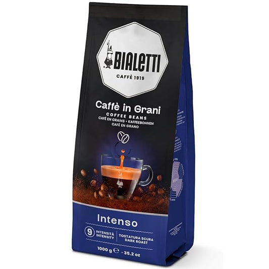 Bialetti Intenso Coffee Beans, 1000g Bag - 100% Robusta Medium Roast Intensity 9, Strong Espresso with Cocoa Notes - Compatible with Automatic Machines, Bean to Cup Brewers & Stovetop Moka Pots