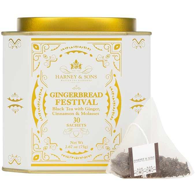 Harney & Sons Gingerbread Tea, 30 Sachets of Gingerbread Festival, a Black Tea with Ginger & Cinnamon