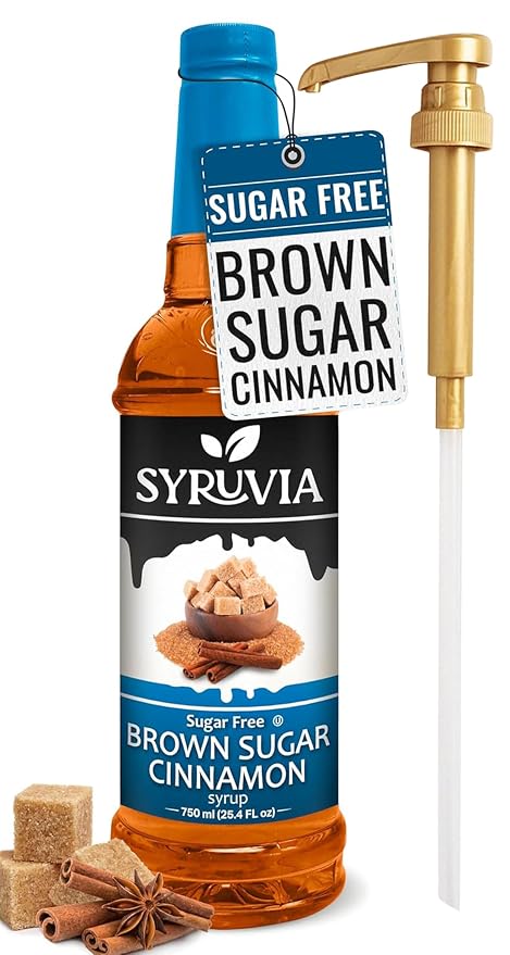 Syruvia Sugar-Free Brown Sugar Cinnamon Syrup for Coffee, Great for Drinks, Shakes, Smoothies and Cocktails - 25.4 fl oz, Kosher, 100% Vegan, Gluten-Free, No-Calorie, With Pump by SYRUVIA