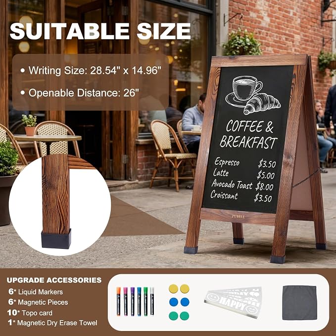 Large Sandwich A-Frame Chalkboard Sign - 40 x 20 Inches Magnetic Wooden Chalk Board for Sidewalk, Stand up Double-Sided Outdoor Easel Display for Restaurant Cafe Shop Wedding Party or Business - Image 3