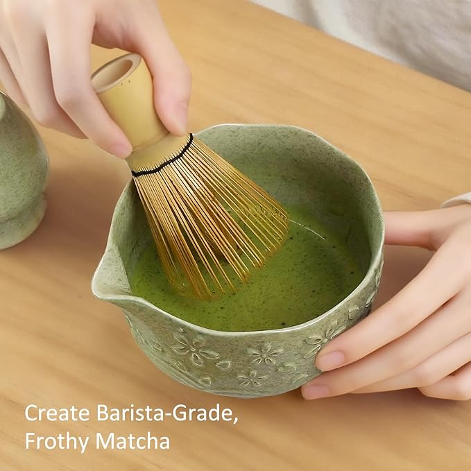 Matcha Whisk Set, 8 Pcs Matcha Kit with Ceramic Japanese Matcha Bowl & Accessories Kit for Traditional Tea Ceremony, Home Use & Gifts for Matcha Lovers (Green)