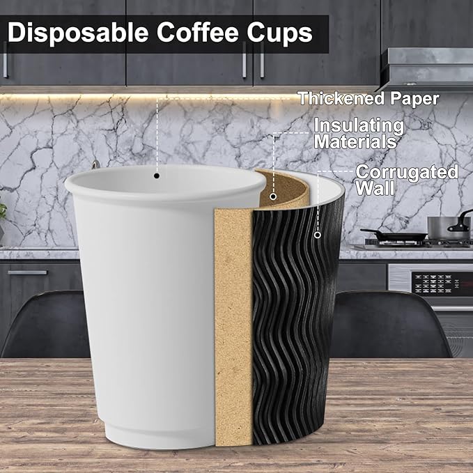 PARACITY 16oz Insulated Ripple Double-Walled Disposable Cups with Lids - 50Pack for Beverages, Espresso, Tea, Parties and Travel