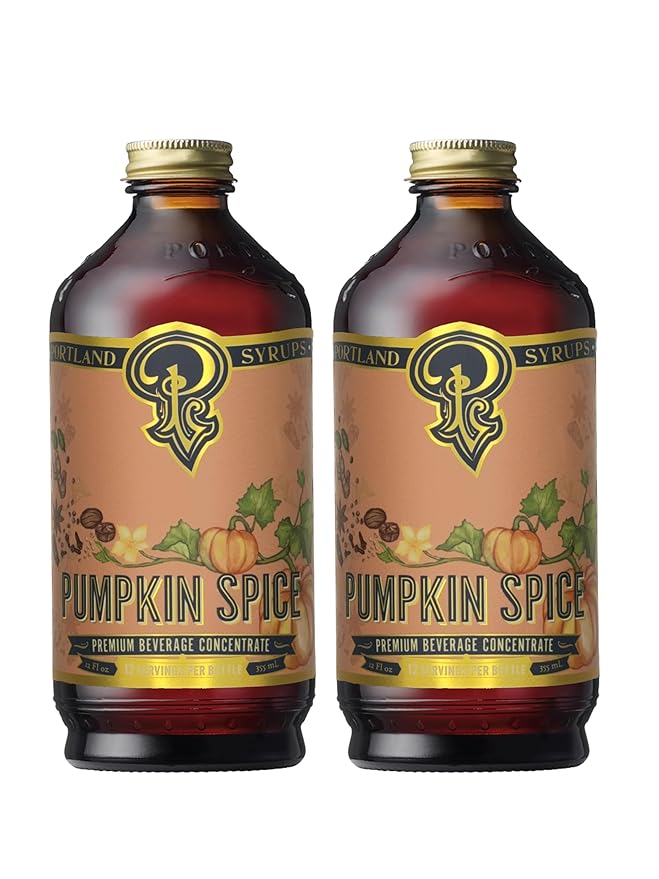 Portland Syrups Pumpkin Spice - Drink Mix for Exceptional Cocktails, Sugar Syrup for Drinks, Simple Syrup for Coffee, Mocktails, Baking, 12 oz, 24 Servings (Pack of 2)