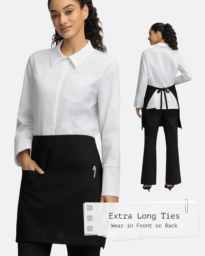 Chef Apron with 3 Pockets and Extra Ties | MJS polyester | Cotton-like feel | Fade & pill resistant | Extra-long ties | Machine washable | Unisex - Image 4