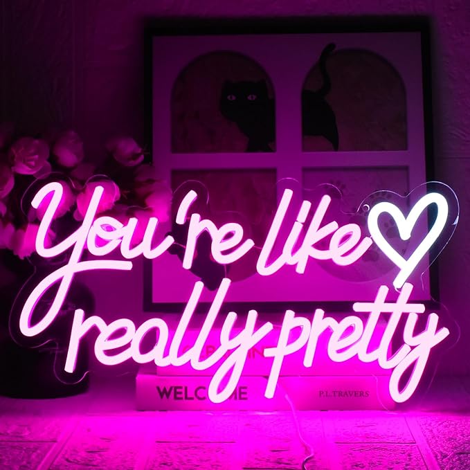 You're Like Really Pretty Neon Sign, Neon Signs for Wall Decor, Pink Led Neon Light for Wall Decor, USB Dimmable Led Neon Light Sign for Wedding, Bedroom, Home Decor