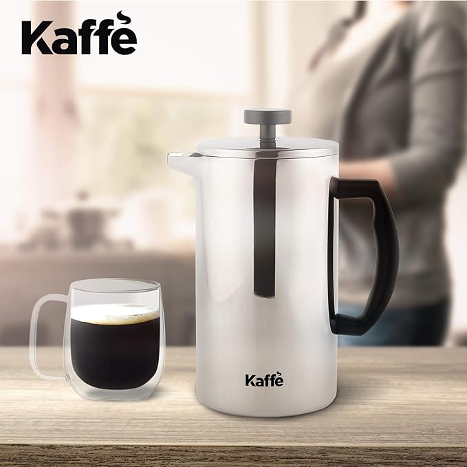 Kaffe Stainless Steel French Press Coffee Maker (27oz / 0.8L) - Double-Wall Insulated Coffee Press - Travel & Camping - Homemade French Press Coffee
