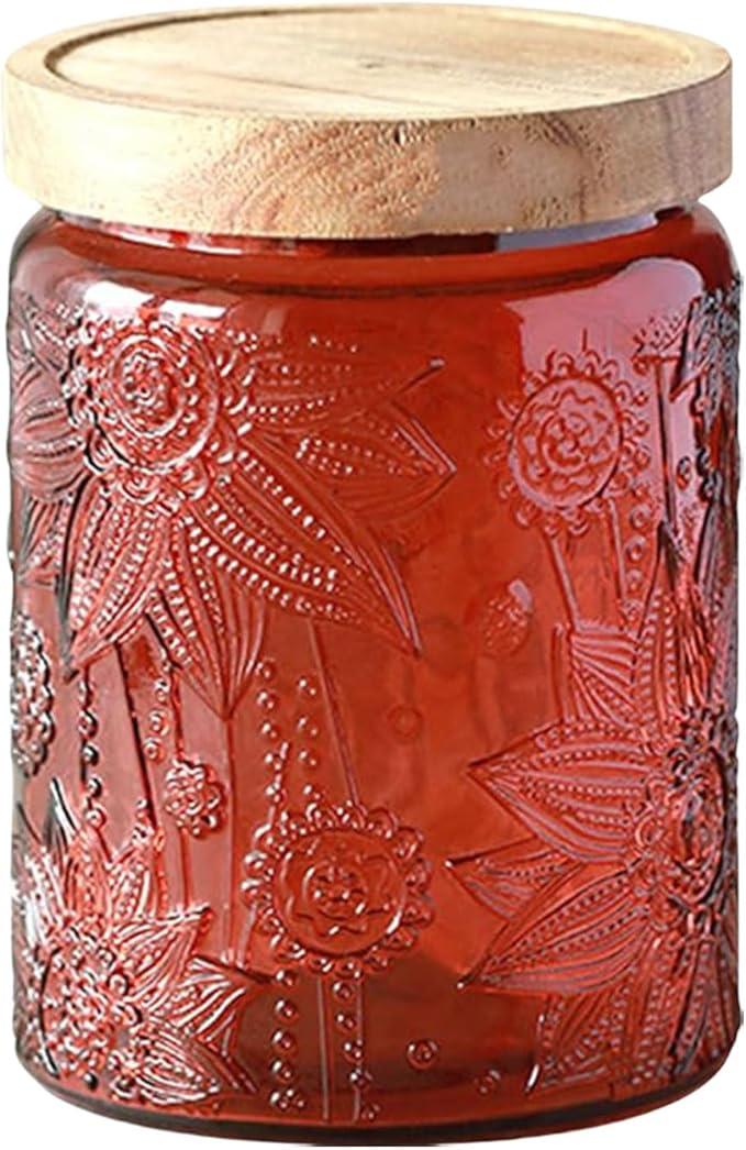 Glass Jar with Lid, Vintage Glass Storage Jars with Airtight Lid Coffee Canister Sugar Container for Kitchen Counter Pantry, Spice, Candy, Coffee Beans, Tea, Cookie (24 FL OZ Red Sunflower)