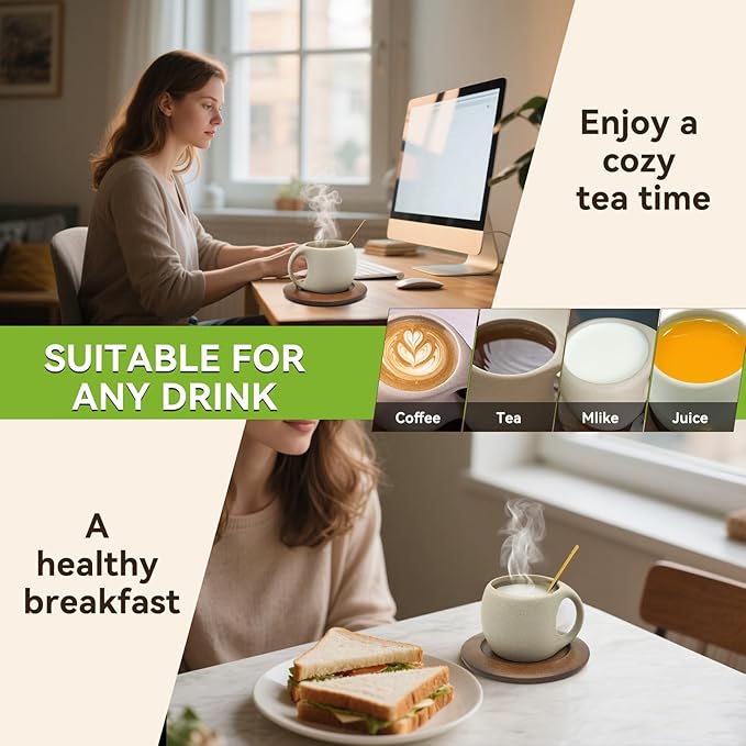 Ceramic Coffee Mug Set with Natural Wood Saucer & Spoon - 8.5 Oz Elegant Tea Cups for Latte, Hot Tea, Cappuccino, Milk - Microwave & Dishwasher Safe Cups for Men Women Birthday Christmas Gifts