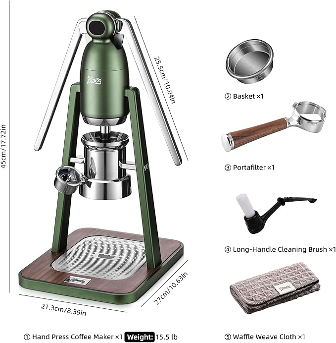 Bincoo Manual Espresso Maker Set - Hand Press Espresso Machine – 12Bar Pressure Profiling, Dual-Lever Manual Coffee Maker with Pre-Infusion, Portable for Custom Espresso Shots, Stainless Steel