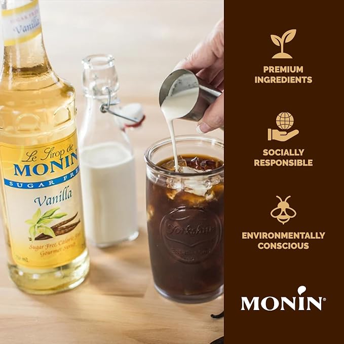 Monin - Sugar Free Vanilla Syrup, Bold Vanilla Bean Flavor, Great for Coffee, Cocktails, & Lattes, Gluten-Free, Non-GMO (750 ml) - Image 4