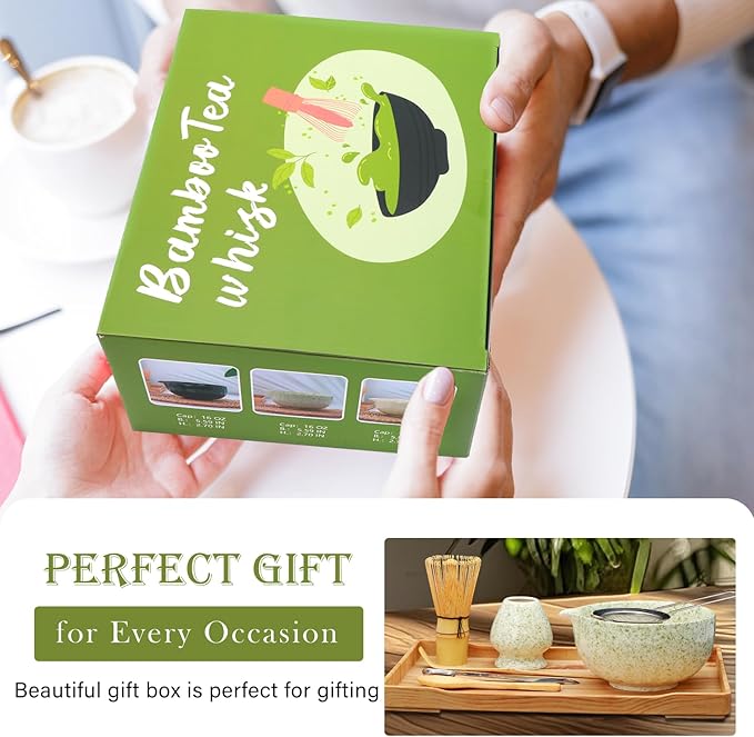 Matcha Whisk Set,11Pcs Japanese Matcha Kit with Ceramic Bowl & Whisk,Scoop, Sifter,Measuring Cup, Whisk Holder, Tea Cloth–Traditional Matcha Set for Gift Box,Making Latte for Friend,Family,Tea Lovers