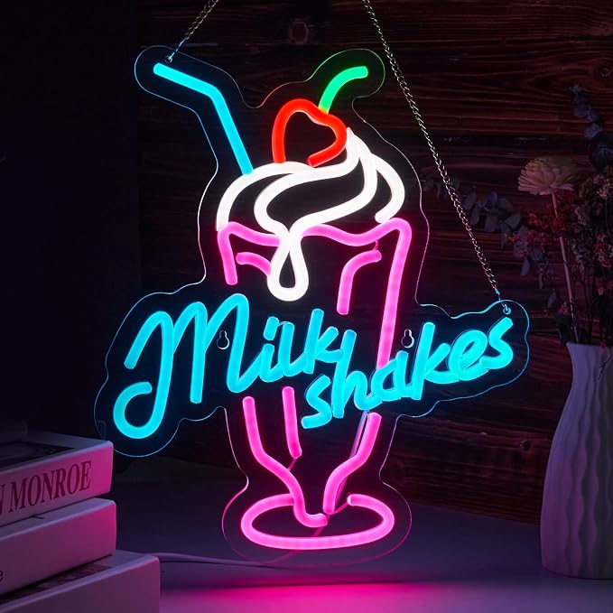Milk Shakes Neon Signs Ice Cream Neon Light Milk Tea LED Neon Light Milk USB Powered Dimmable(12.6x14.8 Inch) by ORIXIAYE