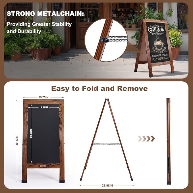 Large Sandwich A-Frame Chalkboard Sign - 40 x 20 Inches Magnetic Wooden Chalk Board for Sidewalk, Stand up Double-Sided Outdoor Easel Display for Restaurant Cafe Shop Wedding Party or Business - Image 2