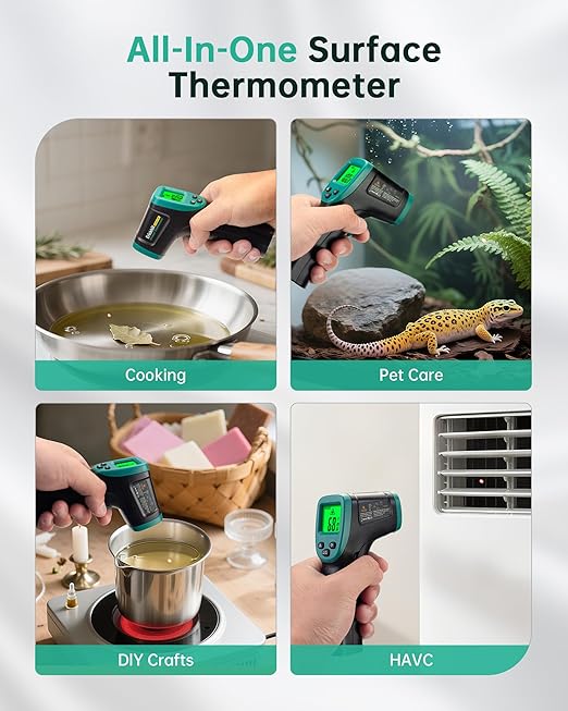 ERICKHILL ROOKCORE Infrared Thermometer -50℃~600℃ Adjustable Emissivity Non-Contact Laser Thermometer Gun LCD Backlit Display -Compact Size for Vehicle Repair/Cooking/BBQ/Freezer/Food, Dark Green