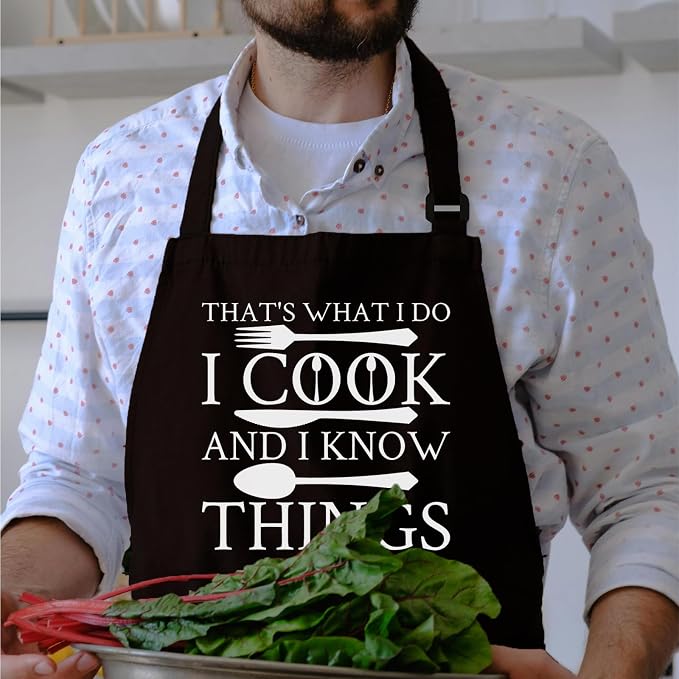 Chef Aprons for Men Women with Pockets, Kitchen Apron for Cooking Grilling Gifts for Dad Mom Birthday Christmas - Image 3