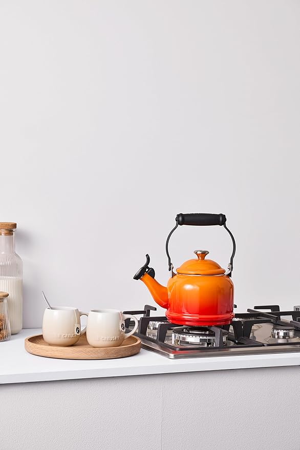 Le Creuset Enamel On Steel Demi Tea Kettle with Metal Finishes, 1.25 qt., Flame